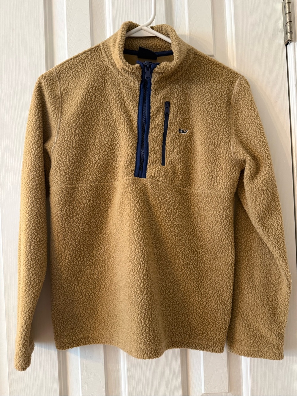 Vineyard Vines Tan Sherpa Half-Zip with Navy Trim